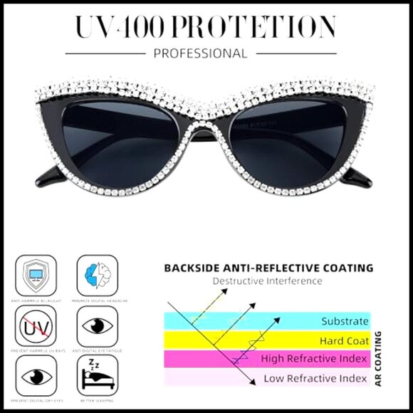 Oversized Cat Eye Sunglasses with Diamond Rhinestone Frame UV Protection